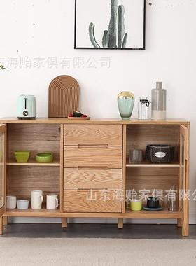 北欧流云两门四抽餐边柜实木简约收纳置物架家用日式碗柜茶水柜