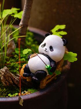 创意熊猫钓鱼摆件古法养鱼缸水族箱装饰品造景假山流水器鱼池摆设