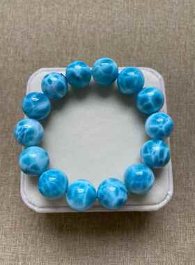 天然多米尼加海纹石手链大颗粒男女款单圈拉利玛圆珠手串规格16.4