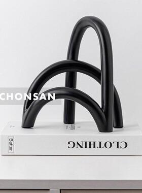 简约现代家居透白色树脂拱形屏风摆件客厅玄关电视柜书房饰品