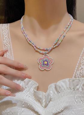 ins甜美串珠项链百搭花朵项链