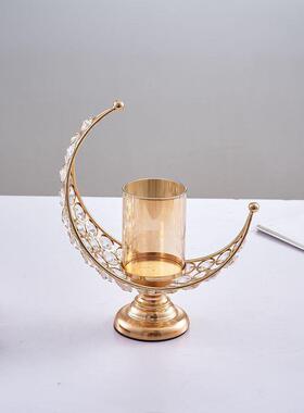 新款热销现代简约家居水晶装饰品卧室客厅展台金属工艺月亮小烛台