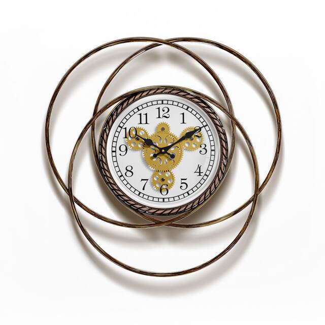 European retro living room wall clock, simple bedroom silent quartz clock wall decoration gear clock wrought iron clock