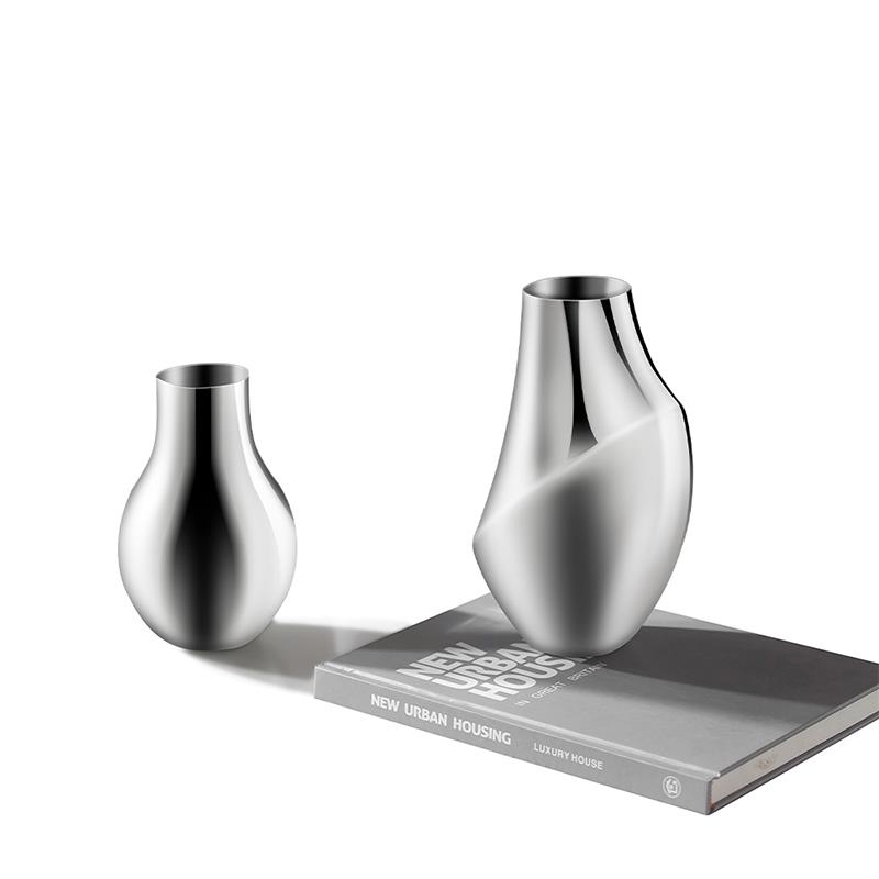 kiskin欧式不锈钢花瓶创意家用客厅餐桌简约摆件侘寂风鲜花插花器 - 图3