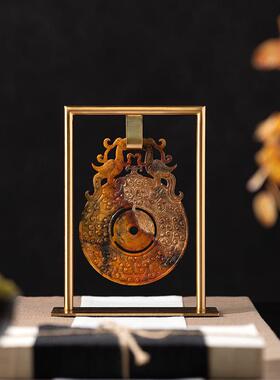 新中式复古玉璧摆件禅意茶室宋代软装样板间茶桌书房工艺品