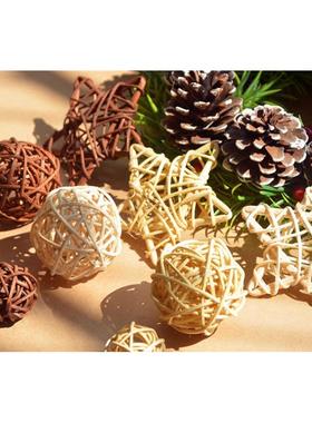 原木三色藤球装饰手工编织藤编装饰森系复古干花橱窗摄影道具摆件