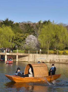 定制复古木船渔船实木室内餐饮乌篷船民宿景观装饰船电动观光画舫