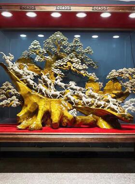 大型金丝楠木雕摆件客厅装饰八骏马崖柏山水花鸟动物根雕开业礼品