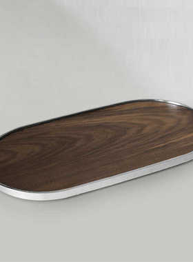 轻奢现代胡桃木色收纳托盘样板房家用客厅厨房桌面软装饰品摆件