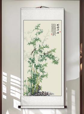 竹子国画卷轴挂画新中式玄关画过道装饰画办公室走廊茶水室墨竹图