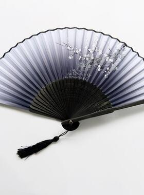 新款直销现货中国古风折扇 头青一笑扇工艺礼品 古风女绢扇