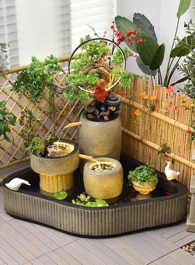 入户玄关假山流水喷泉鱼池造景室内阳台花园装饰户外庭院水景摆件