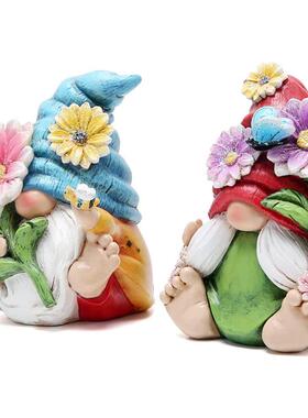 跨境新品树脂工艺品花精灵雕像侏儒小矮人花园家居装饰摆件