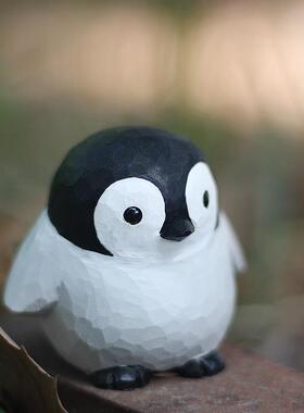 鹿妖商店 帝企鹅宝宝 纯手工木雕 胖鸟 实木肥啾鸟 创意摆件