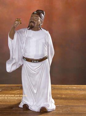 中式古典家居电视柜书房盆景搭配摆件 石湾陶瓷古典人物 诗仙李白