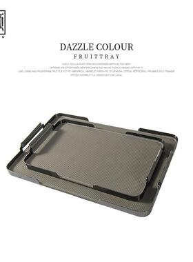 顾RZ-1708现代轻饰奢极简金属皮厅革托盘样板间售客飘窗软装品收