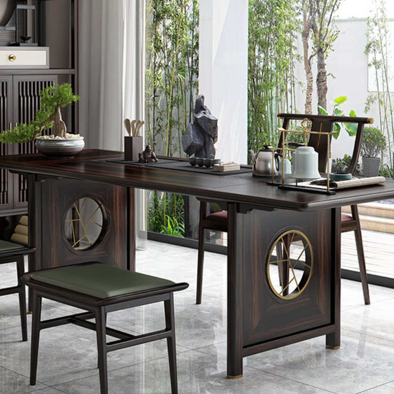 新中式实木茶台泡茶桌轻奢功夫茶茶几办公室茶椅黑檀乌金木 - 图1