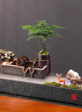 招财貔貅金蟾流水摆件造景陶瓷鱼缸客厅茶几桌面装饰店铺开 业礼