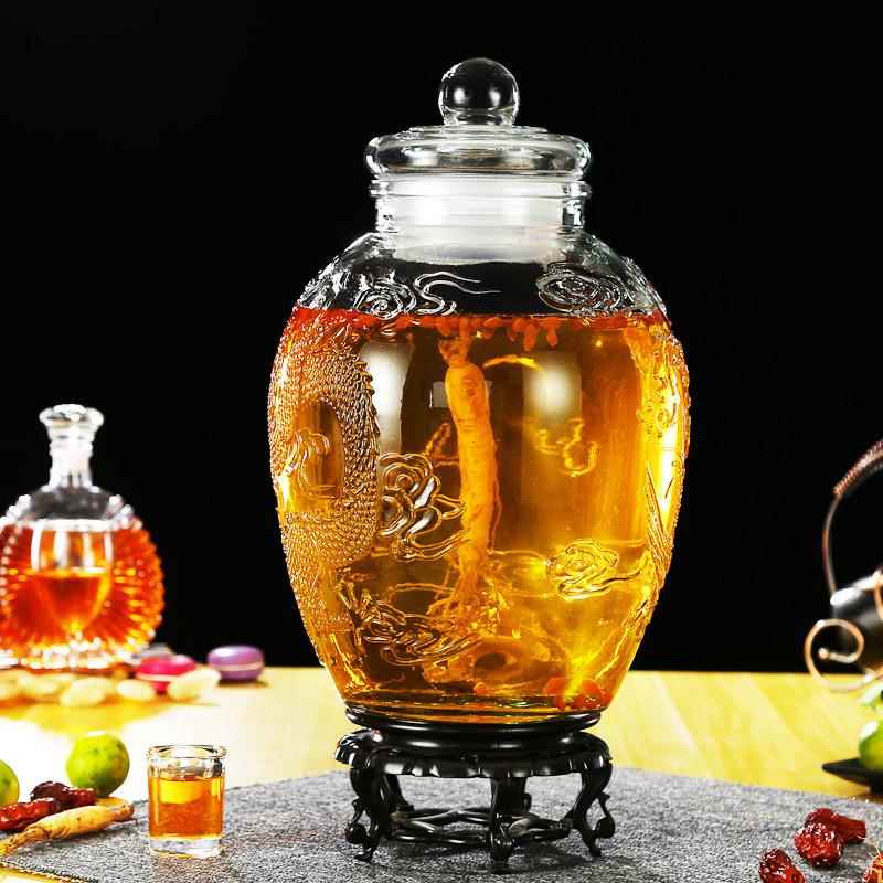 Transparent glass soaking wine bottle with faucet 10kg 20kg soaking medicinal wine jar wine making container glass sealed jar