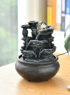时来运转流水摆件循环假山风水球招财桌面家居小型加湿器开业礼品