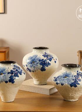 新中式花瓶景德镇陶瓷客厅花盆插花专用高级复古陶罐摆件手工花器
