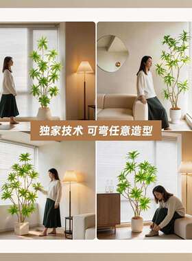 彷真绿色植物百合竹客厅高级氛围感摆件彷生植物北欧风大型假树装