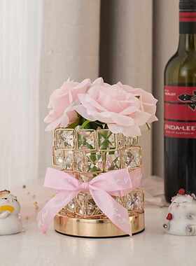 生日礼物送女生水晶玫瑰花浪漫氛围灯卧室led小夜灯桌面装饰摆件