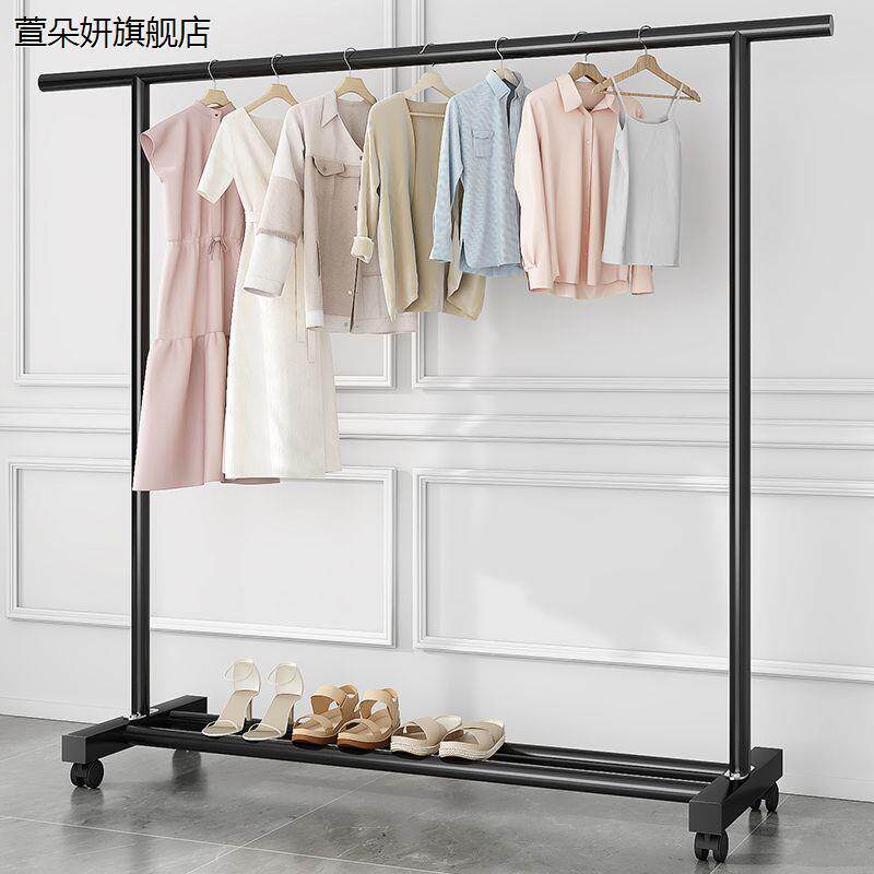 服装店展示架落地式挂衣架带轮水管晾衣架可移动服装架钢管龙门架 - 图1