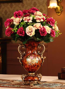 欧式高级复古花瓶摆件轻奢客厅玄关仿真花干花树脂插花器家居饰品