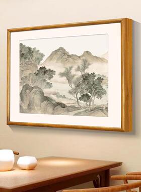 新中式湖山春暖图实木电表箱装饰画山水意境风景画配电箱遮挡挂画