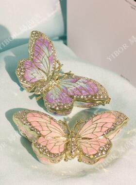 日韩创意珐琅彩首饰盒潮流饰品收纳盒轻奢滴油蝴蝶小摆件手工艺品