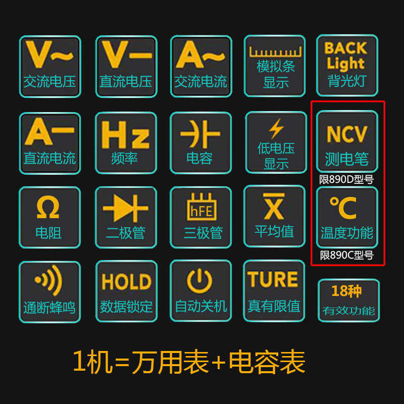 万用表数字数显式测电表多功能电工专用电流表万能表VC890D - 图2