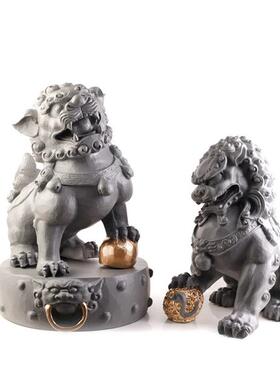 新中式白色石狮子摆件现代样板间别墅客厅家居装饰动物石雕工艺礼