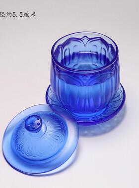琉璃净水杯莲花供水杯佛前供杯供佛杯琉璃杯带盖子佛堂供品