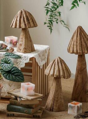 木质蘑菇摆设侘寂风复古实木民宿风格装饰院子落地大摆件庭院造景