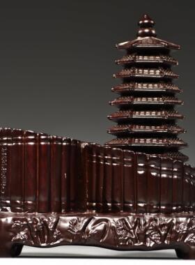 黑檀木雕实九层文昌塔笔筒老师学生送导送FJR0900礼品办领公室客