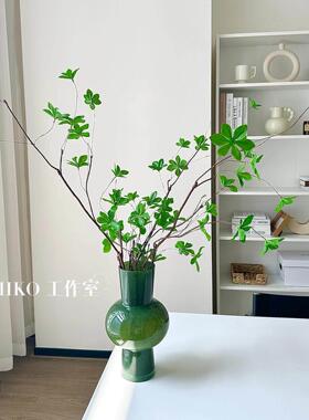 中古极简复古琉璃花瓶高级感摆件小众绿色ins水培插花大肚花瓶