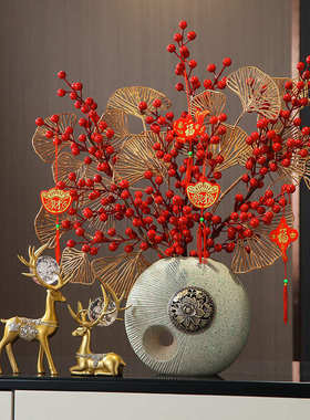 过新年玄关花瓶摆件喜庆客厅书房间办公室春节摆设现代家居装饰品