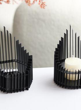 极件简烛台摆式创意轻奢属格栅欧艺术蜡烛OSA台样板金房软装饰品