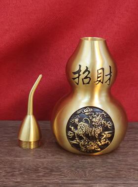 黄铜麒麟纳福铜葫芦浮雕摆件玄关饰品中式礼品金属工艺品摆件