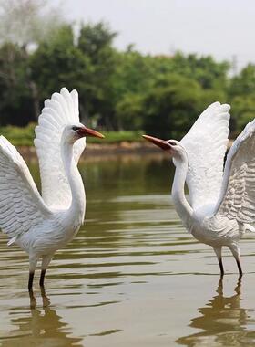 模拟白鹭雕塑玻璃纤维动物装饰物庭院假山池塘室外园林森林景观