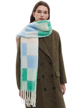 Circle yarn fringe plaid scarf圈圈纱流苏格子围巾