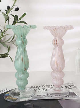 欧式轻奢创意玻璃烛台高档玻璃花瓶客厅餐桌家居插花工艺品摆件