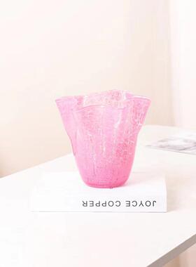 新款纯手工制吹彩玻璃花瓶创-意插花花家居色装饰品琉璃瓶摆设