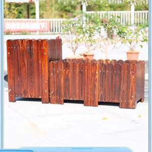 金枝玉叶专用花盆老式土花盆圆头防腐木花箱户外花箱阳台种植箱碳