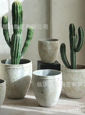 高款仿古白花盆简约落地客厅阳台商场酒店大型绿植花盆装饰水泥盆