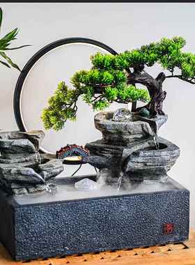 新中国风财富风水轮循环流水喷泉水景客厅摆件桌面软摆鱼缸