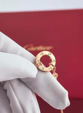 99新Cartier卡地亚女士玫瑰金双钻love小圆饼双链项链公价22200