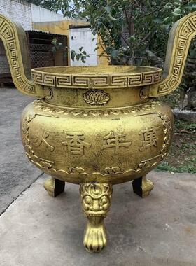 寺庙铁铸耐高温防锈平口圆肚龙耳黑色描绘烧香香炉室外特工厂