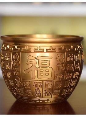 正品纯铜缸摆件黄铜二桌戏珠缸百福缸厅小铜缸办公室客茶铜龙工艺